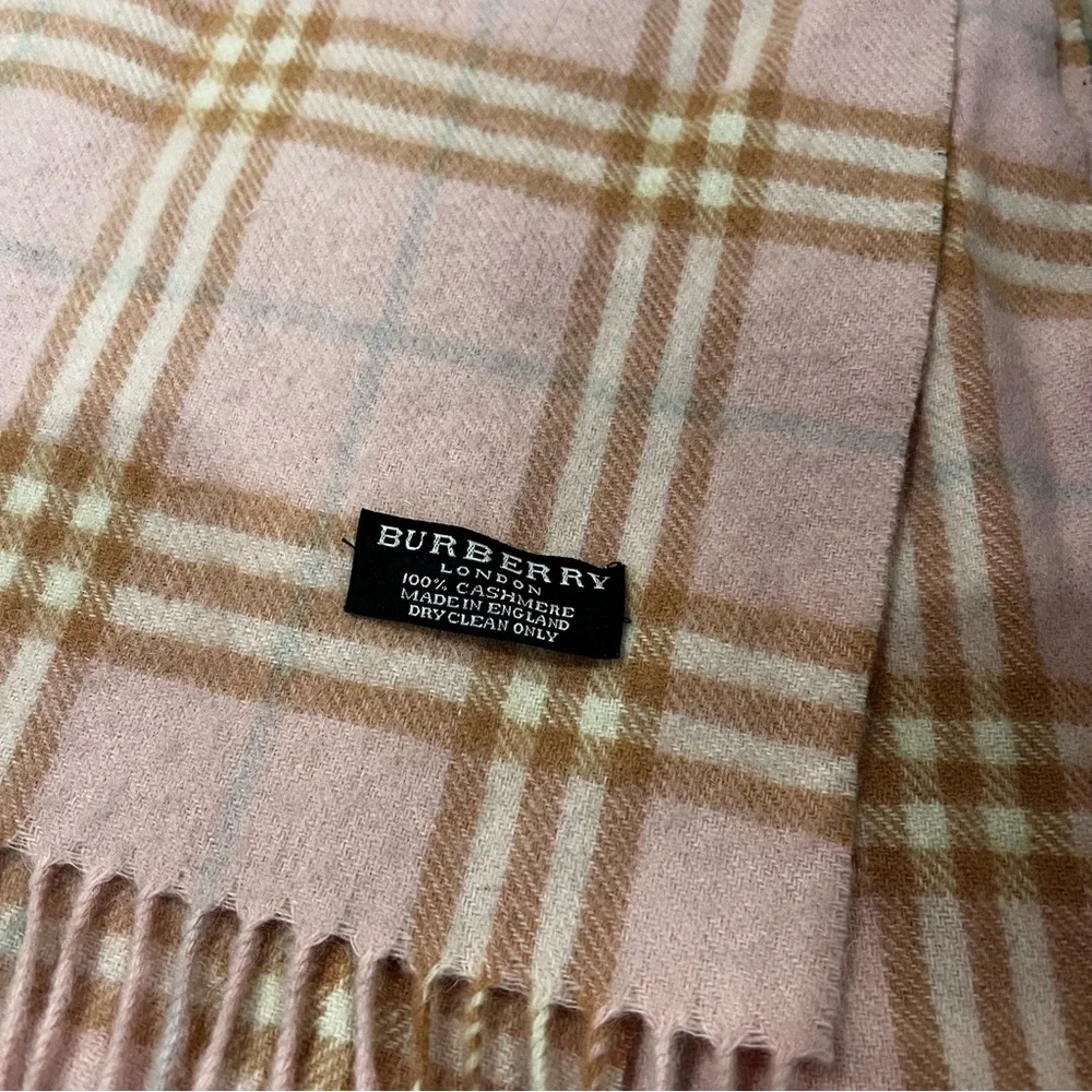 Burberry Pink and Tan Checkered Scarf 100% cashmere - Picture 2 of 6